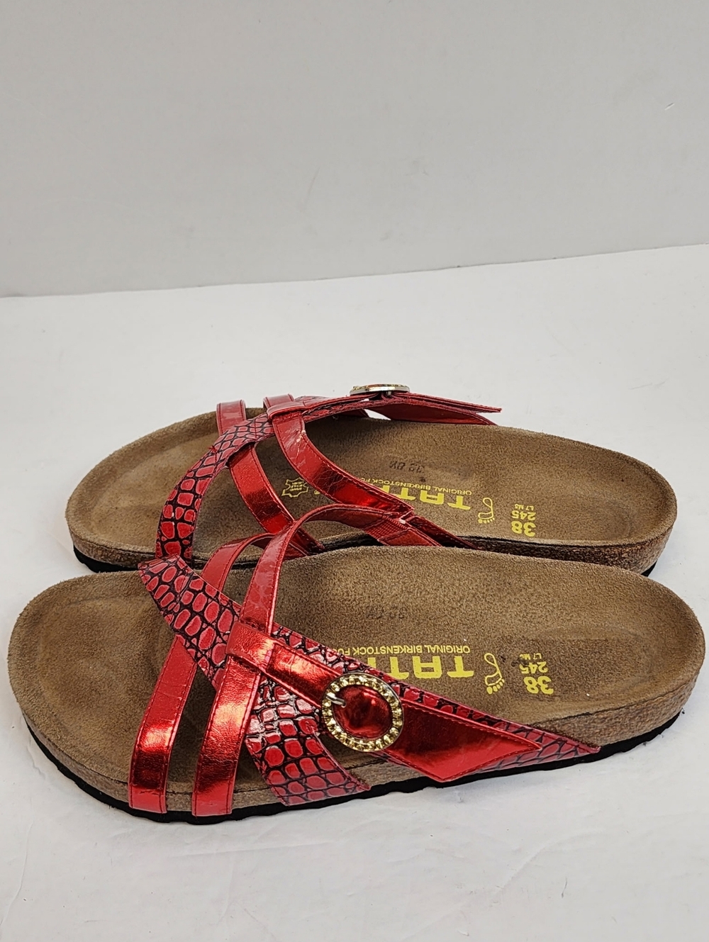 Birkenstock Tatami Red Metallic Snake Print Comfort Sandals Size EU 38 US 7 - Picture 3 of 8